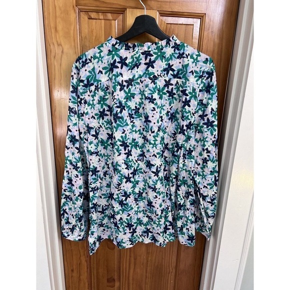 NWT Talbots Floral Lightweight Button Up Green Blue Blouse XL Office Dressy - Picture 4 of 8